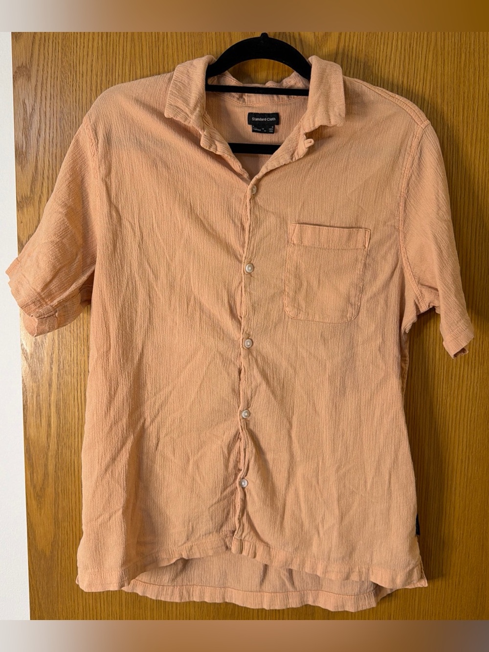 Standard Cloth Textured Crinkle Gauze Shirt Men’s M Pink Short Sleeve | Coastal
